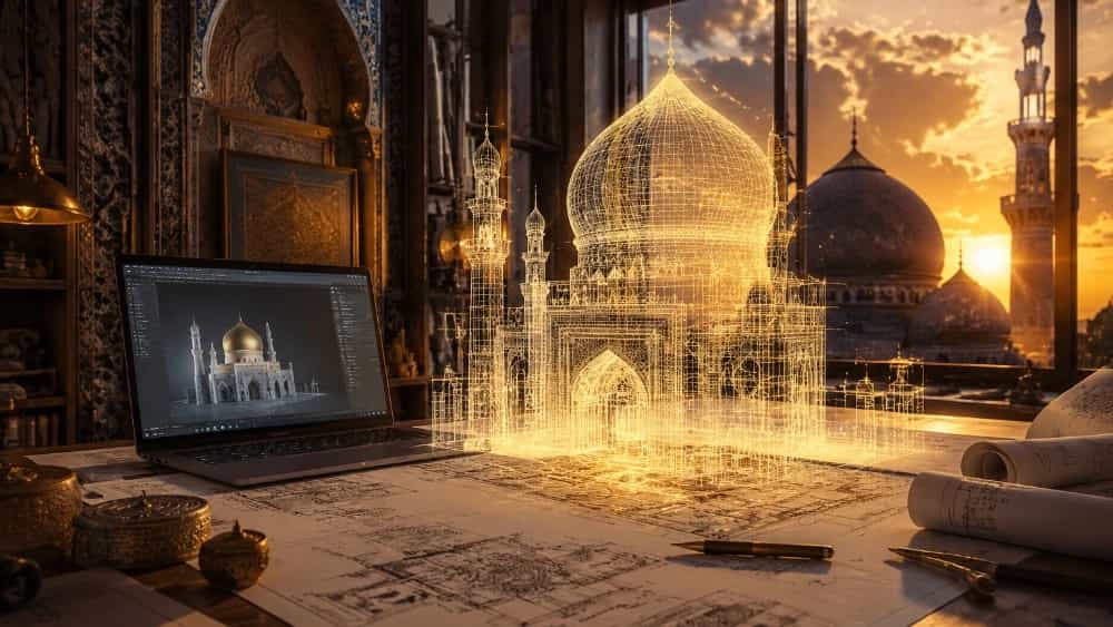 طراحی سه‌بعدی گنبد و ضریح قبل از اجر