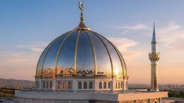 ساخت گنبد استیل نقره‌ای و طلایی